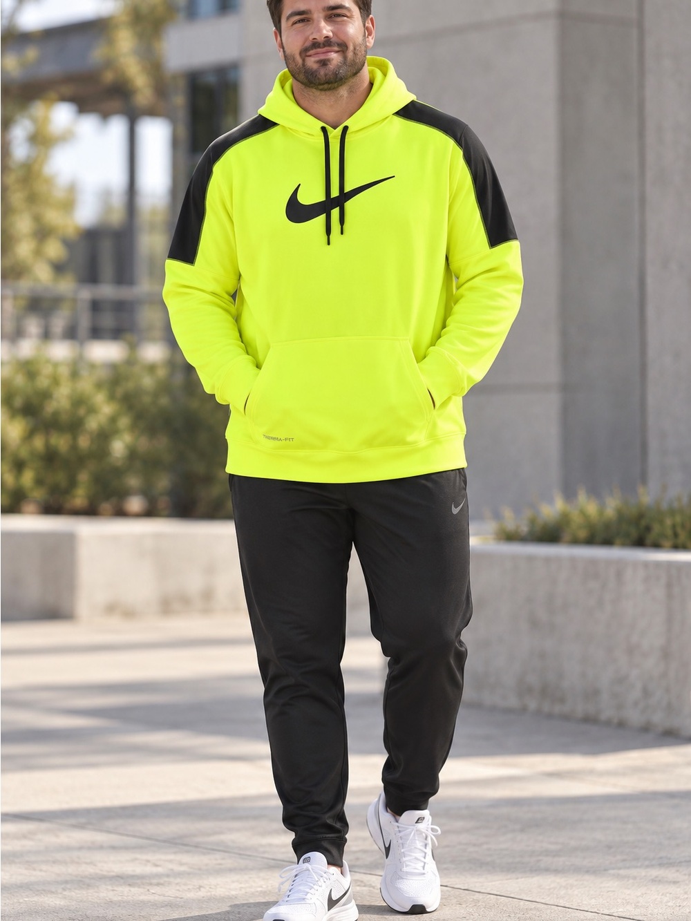 Nike mens XL Neon Yellow and Black Pullover Hoodie